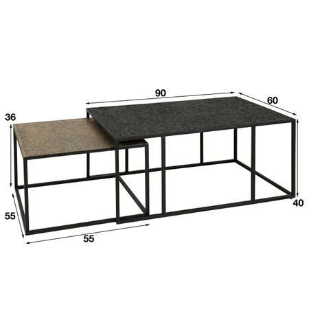 BelaLuz Moderne Industriële salontafel Magma 2 set brons zwart