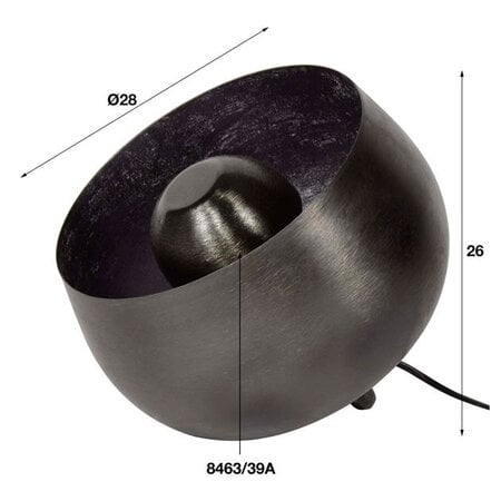 BelaLuz Industriële tafellamp Zenzi Ø28 cm zwart nikkel
