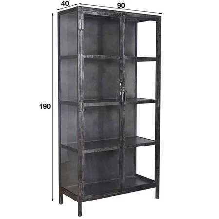 BelaLuz Industriële vitrinekast Kite 190 cm gun metal