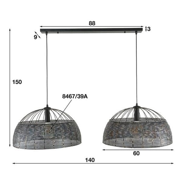 BelaLuz Industriele - Hanglamp - 2 Lichts - Zwart Bruin - Ø60 cm - Zelda