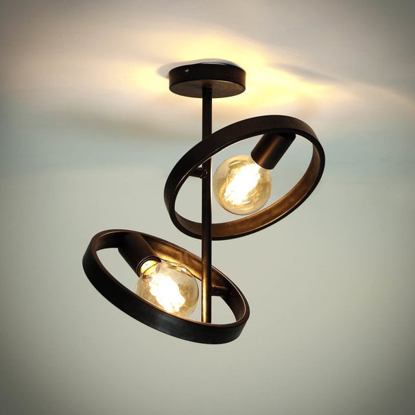 BelaLuz Moderne - Industriële - Plafondlamp - 2-lichts - Charcoal - Hera
