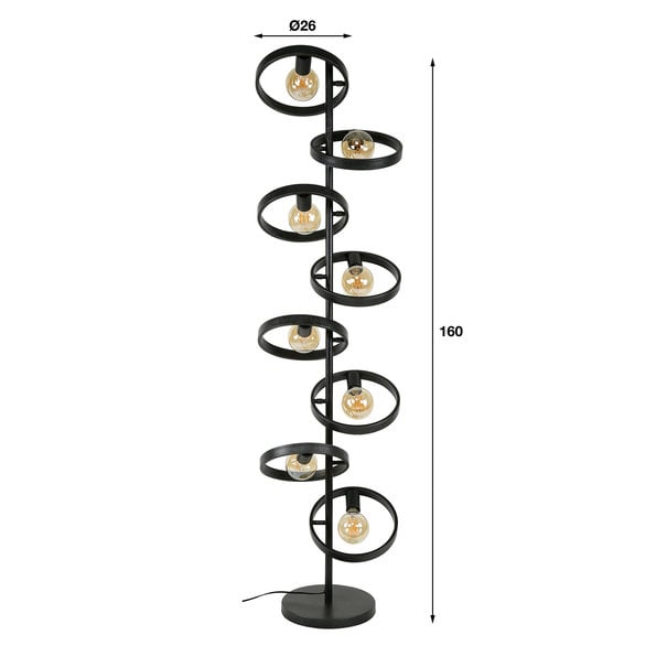 BelaLuz Moderne - Industriële  - Vloerlamp - 8 Lichts - Charcoal - Hera