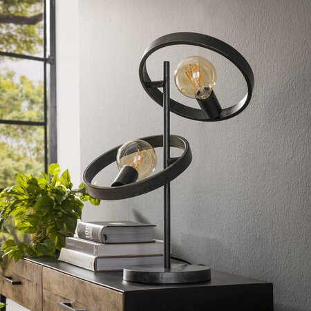 BelaLuz Moderne Industriële tafellamp Hera 2-lichts charcoal