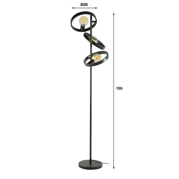 BelaLuz Moderne - Industriële  - Vloerlamp - 3 Lichts - Charcoal - Hera