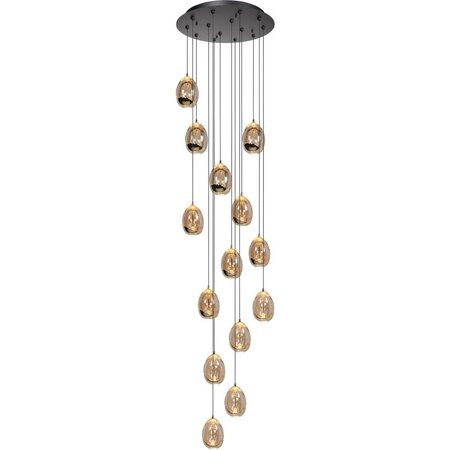 Highlight Moderne hanglamp Golden Egg 14 lichts zwart goud