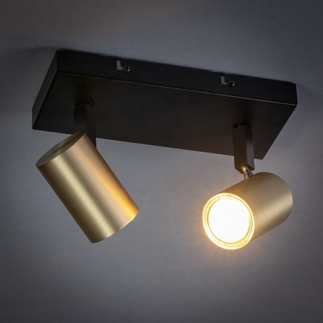 Opbouwspot The Common 2-lichts balk zwart messing