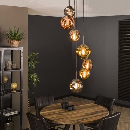 BelaLuz Design Modern videlamp Mira 7-lichts oud zilver met gekleurde glazen