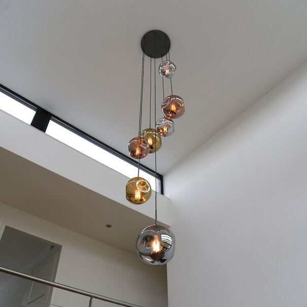 BelaLuz Design - Getrapte - 7 Lichts - Hanglamp - Gekleurde Glazen - Mira