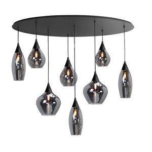 Highlight Moderne hanglamp Cambio 8-lichts ovaal zwart met smoke glas