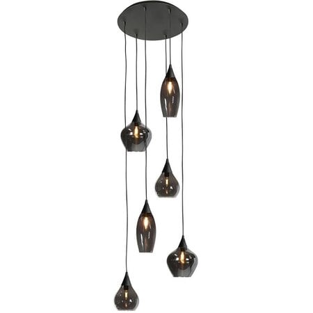 Highlight Moderne hanglamp Cambio 6-lichts zwart met smoke glas