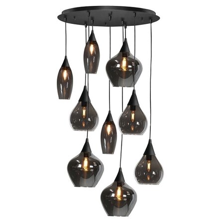 Highlight Moderne hanglamp Cambio 9-lichts zwart met smoke glas