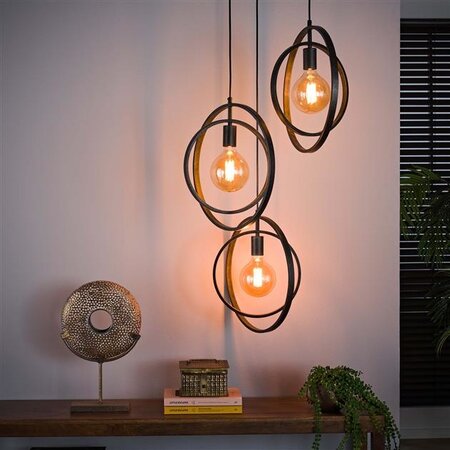 BelaLuz Industriële hanglamp Ozon 3-lichts getrapt charcoal