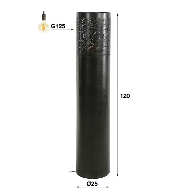 BelaLuz Industriële - Vloerlamp - Zwart Nikkel - 120 cm - Pisa
