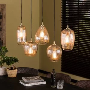 BelaLuz Hanglamp Clasi 5-lichts goud met diamant glas