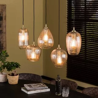 Hanglamp Clasi 5-lichts goud diamant glas