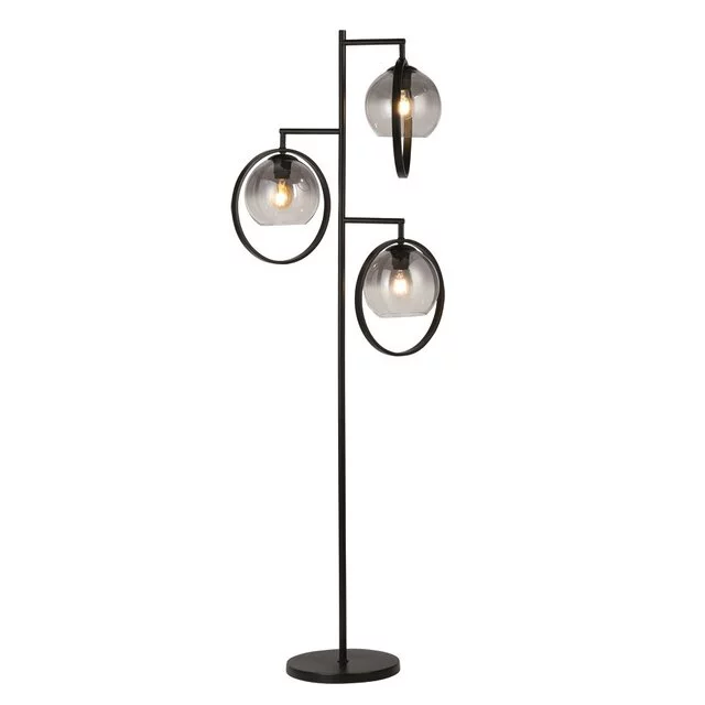 Vloerlamp Aureol 3-lichts zwart smoke glas