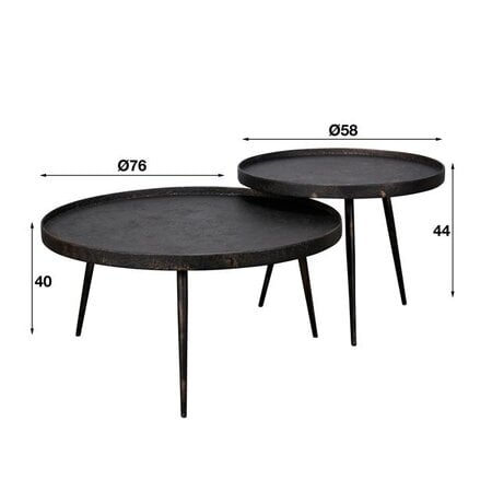 BelaLuz Stoere salontafel Magma 2 set rond metallic grijs