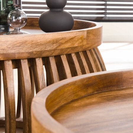 BelaLuz Landelijk salontafel Ubud 2 set rond mangohout