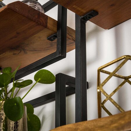 BelaLuz Landelijke wandplank Orlando set 2 acaciahout met zwart frame
