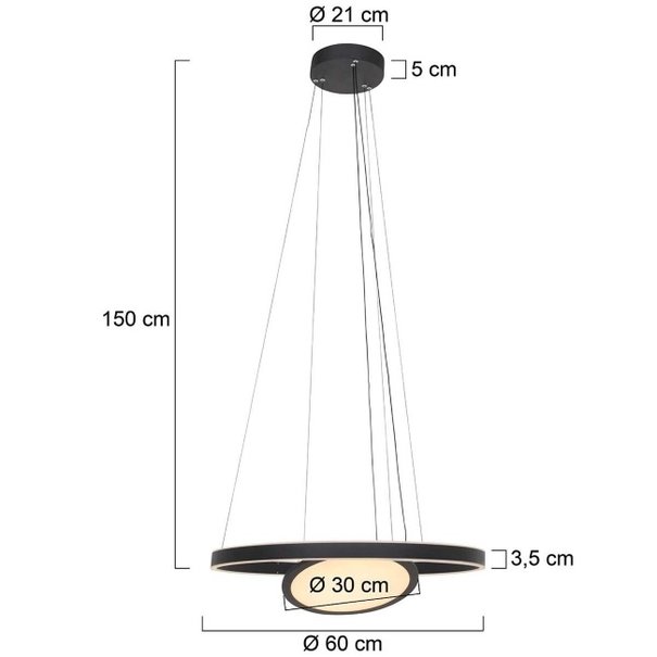 Steinhauer Design - Moderne - Hanglamp - Geïntegreerd led - Zwart - Ringlux Double