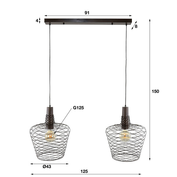 BelaLuz Industriele - Stoere - Hanglamp - 2 Lichts - Antiek Koper - Taylor
