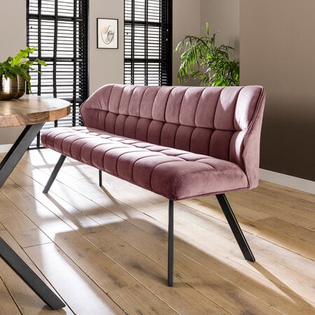 BelaLuz Moderne eetkamerbank Turn 180 cm roze velvet velour