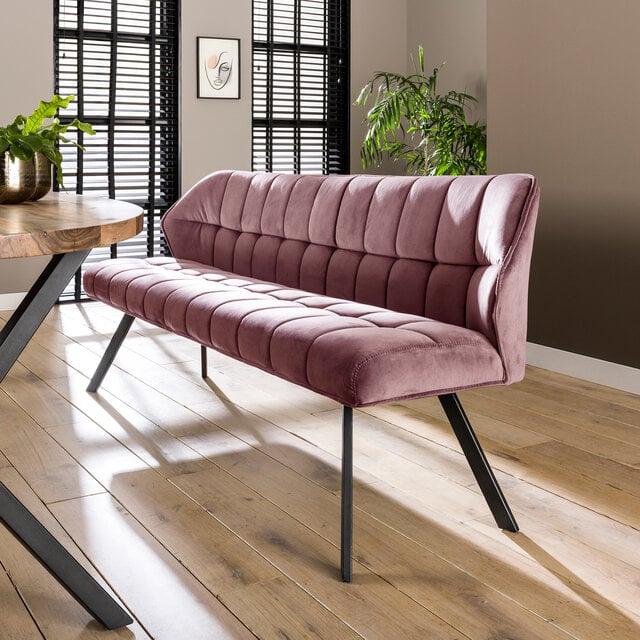 Eetkamerbank Turn roze velour 180 cm