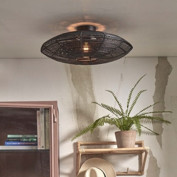 GOOD&MOJO Landelijke - Ibiza Style - Plafondlamp - Zwart - 55 cm - Tanami