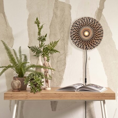 GOOD & MOJO Landelijke Stoere wandlamp Kalimantan Ø30 cm zwart naturel