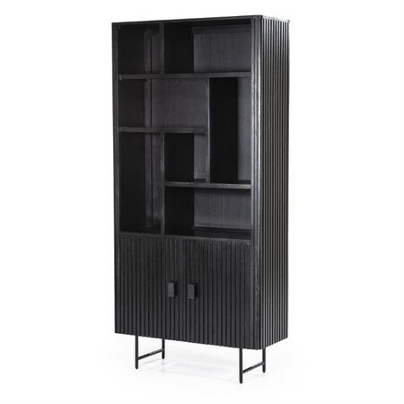 Eleonora Moderne Landelijke boekenkast Remi 200 cm zwart mangohout