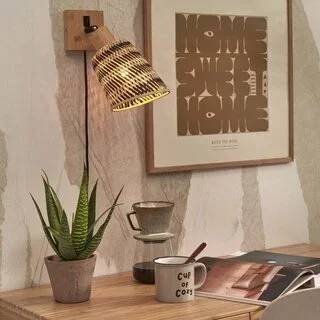Wandlamp Java zwart naturel bamboekap
