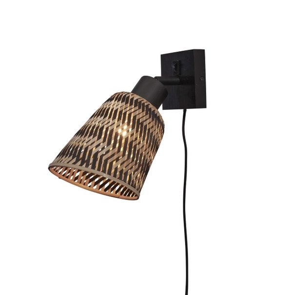 GOOD&MOJO Landelijke - Bamboe Kap - Wandlamp - 1-lichts - Zwart - Java