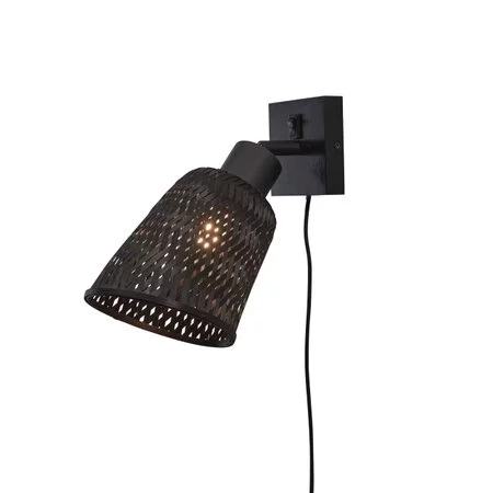 GOOD & MOJO Landelijke Stoere wandlamp Java 1-lichts zwart riet