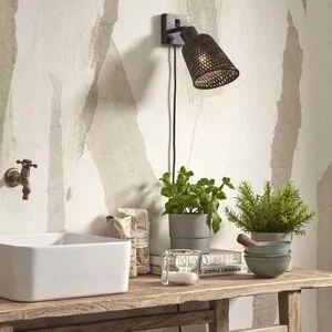 GOOD & MOJO Landelijke Stoere wandlamp Java 1-lichts zwart riet