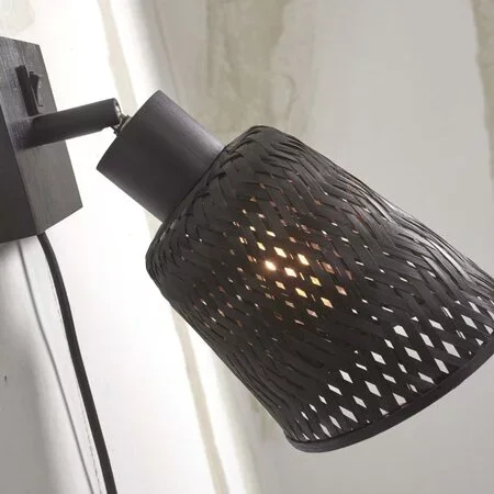 GOOD & MOJO Landelijke Stoere wandlamp Java 1-lichts zwart riet