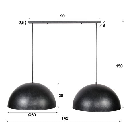 BelaLuz Industriële hanglamp Radiance 2-lichts Ø60 cm charcoal