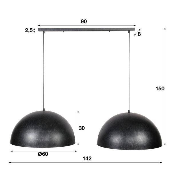 BelaLuz Industriele - Hanglamp - 2 Lichts - Charcoal - Ø60 cm - Radiance