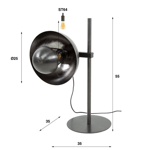 BelaLuz Industriële - Tafellamp - 1 Lichts - Zwart Nikkel - Catch