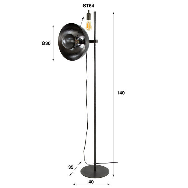BelaLuz Industriële - Vloerlamp - 1 Lichts - Zwart Nikkel - Catch