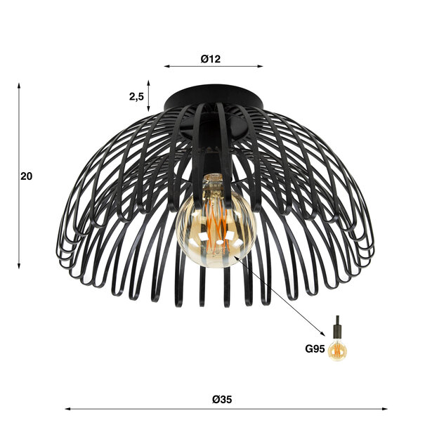 BelaLuz Industriële - Moderne - Plafondlamp - Charcoal - Bow