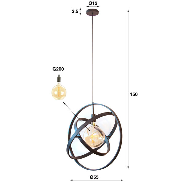 BelaLuz Industrieel - Moderne - Hanglamp -  1 lichts - 55 cm - Artic