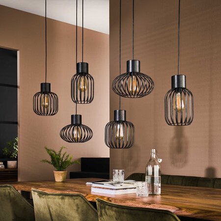 BelaLuz Industriële hanglamp Madley 6-lichts charcoal