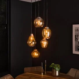 Hanglamp Vetro 5-lichts getrapt amber
