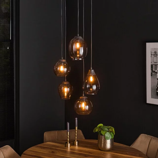 Hanglamp Vetro 5-lichts getrapt smoke