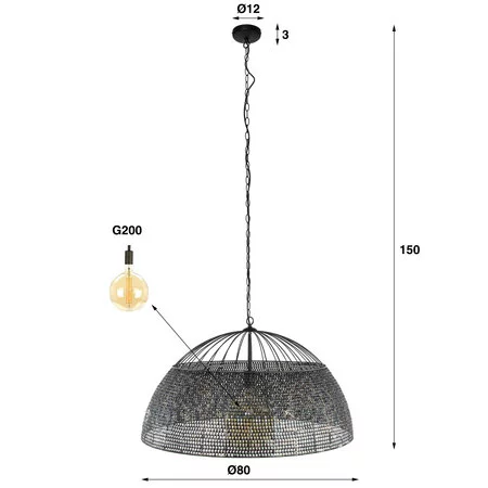 BelaLuz Industriële hanglamp Zelda 1-lichts Ø80 cm zwart bruin