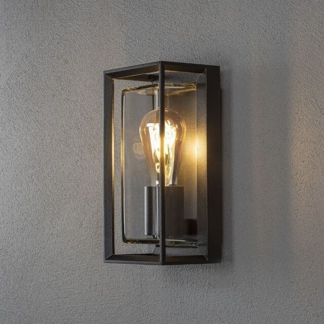 Buiten wandlamp Brindisi 1-lichts zwart transparant glas