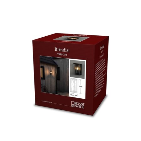 Konstsmide Moderne buiten wandlamp Brindisi small 1-lichts zwart transparant glas