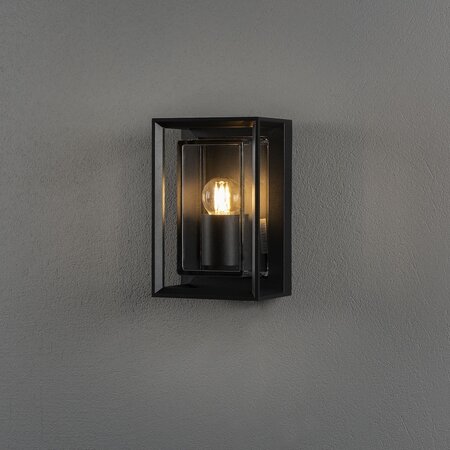 Konstsmide Moderne buiten wandlamp Brindisi small 1-lichts zwart transparant glas