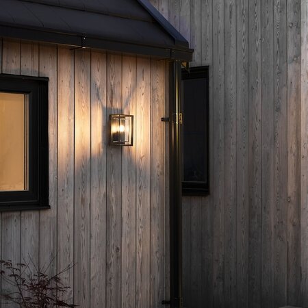 Konstsmide Moderne buiten wandlamp Brindisi small 1-lichts zwart transparant glas