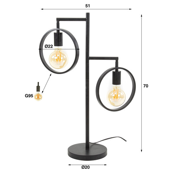 BelaLuz Industriële  - Tafellamp - Charcoal - 2 Lichts - Spark